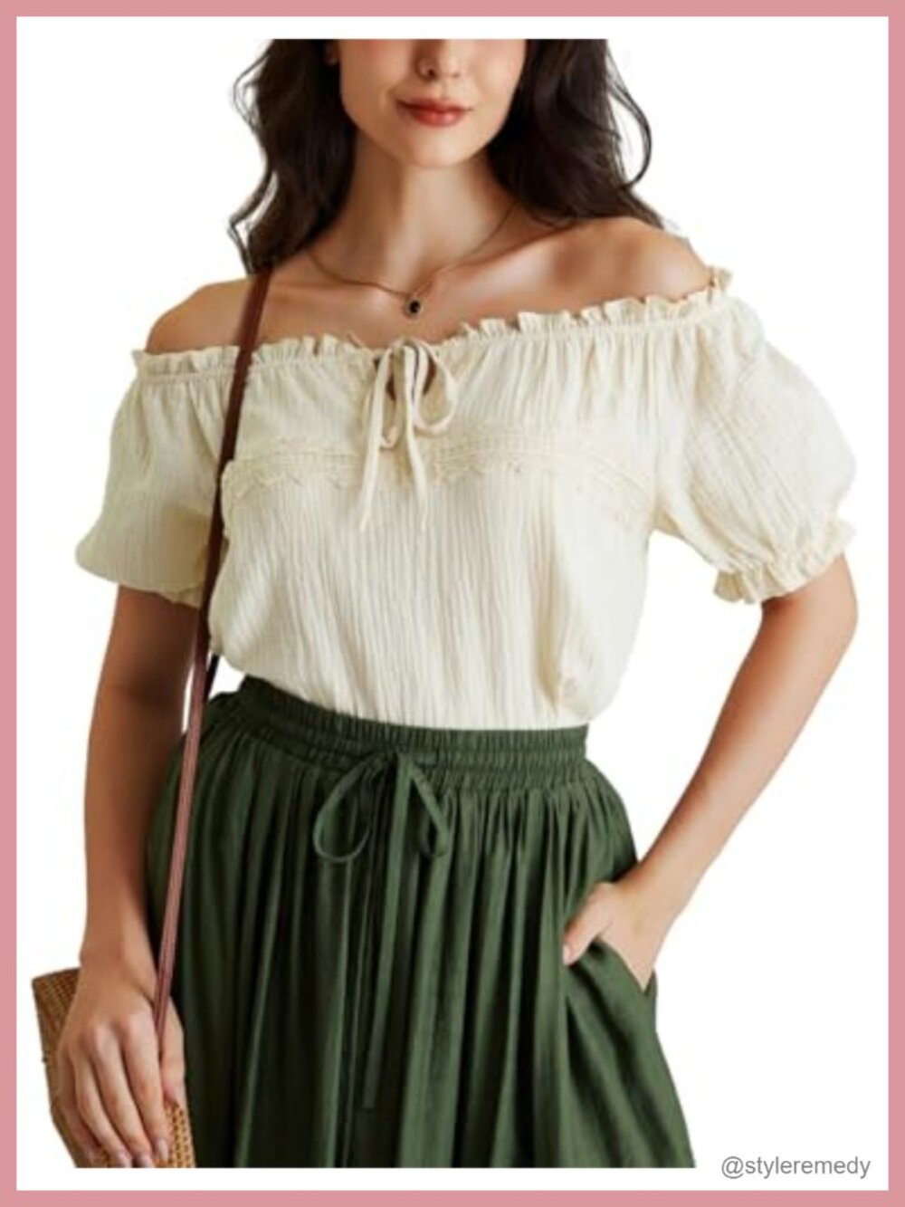 Off Shoulder Peasant Blouse Lace Trim Puff Sleeve Renaissance Top